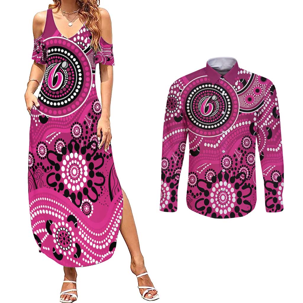 Sixers Cricket Custom Couples Matching Summer Maxi Dress and Long Sleeve Button Shirt Australian Aboriginal