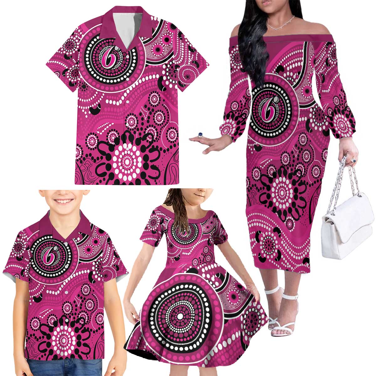 Sixers Cricket Custom Family Matching Off The Shoulder Long Sleeve Dress and Hawaiian Shirt Australian Aboriginal