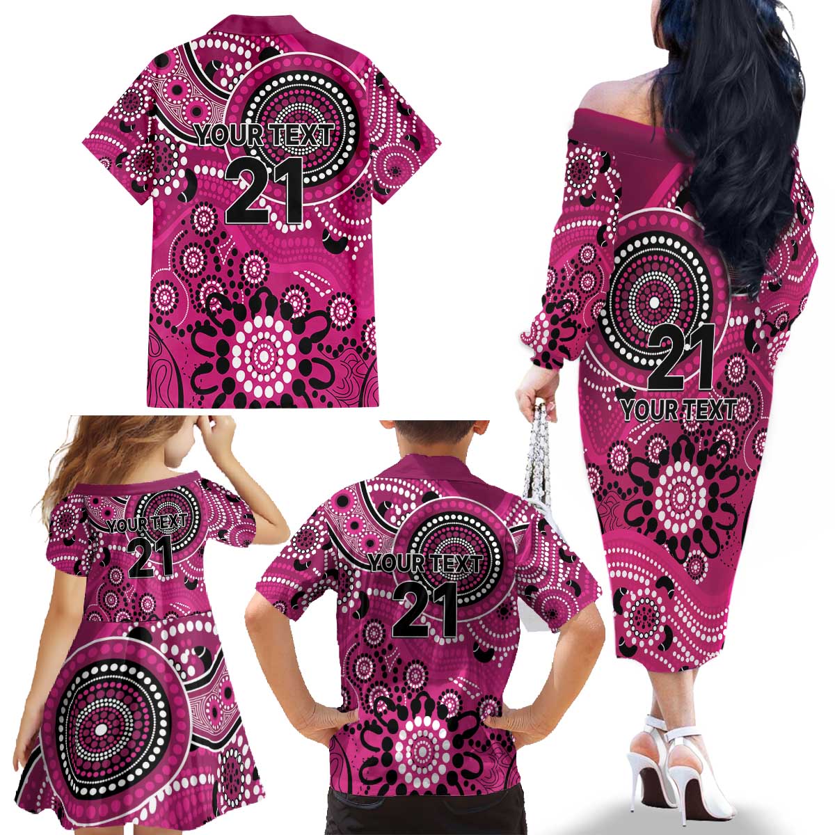 Sixers Cricket Custom Family Matching Off The Shoulder Long Sleeve Dress and Hawaiian Shirt Australian Aboriginal