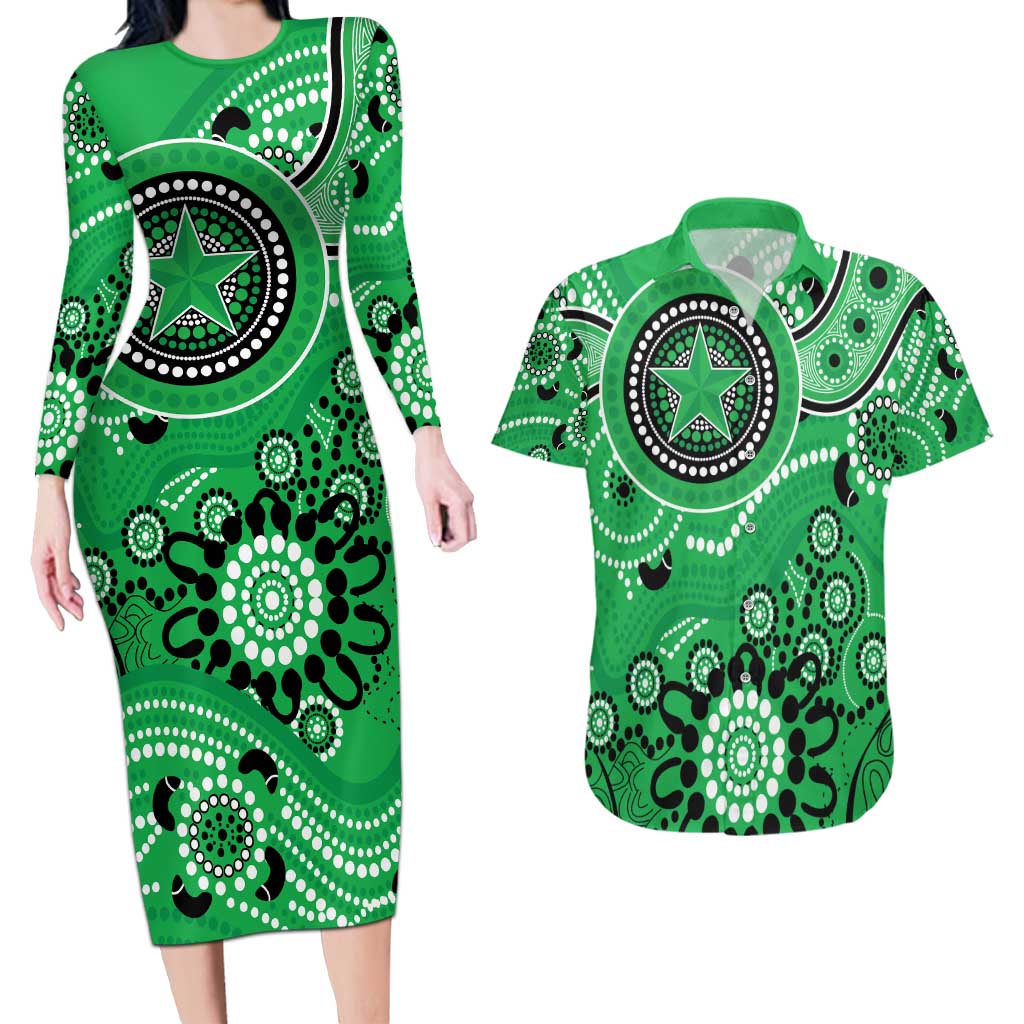 Stars Cricket Custom Couples Matching Long Sleeve Bodycon Dress and Hawaiian Shirt Australian Aboriginal