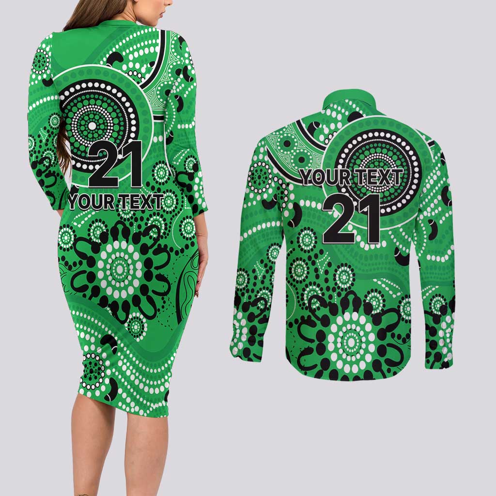 Stars Cricket Custom Couples Matching Long Sleeve Bodycon Dress and Long Sleeve Button Shirt Australian Aboriginal