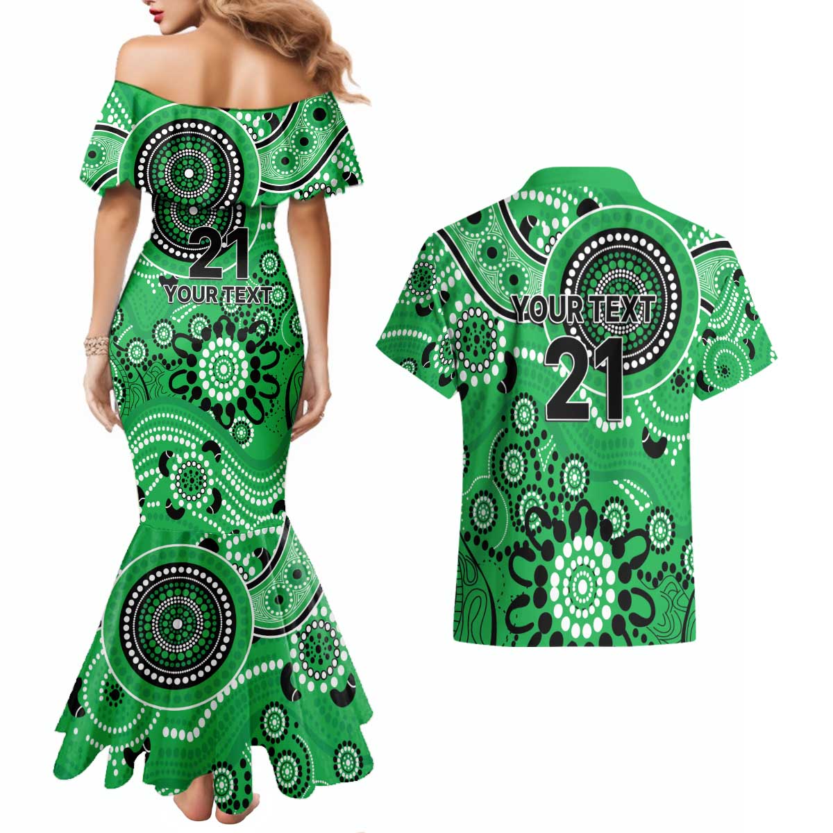 Stars Cricket Custom Couples Matching Mermaid Dress and Hawaiian Shirt Australian Aboriginal