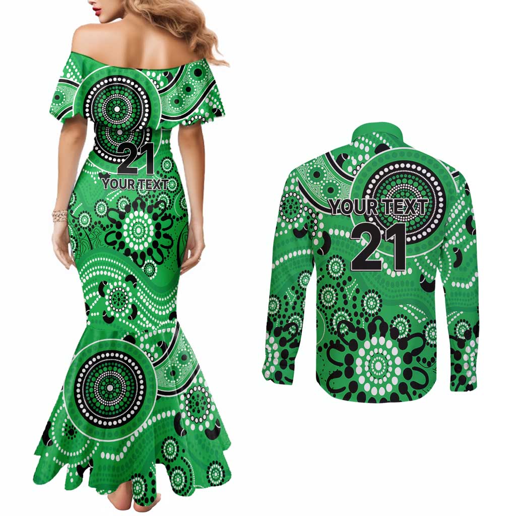 Stars Cricket Custom Couples Matching Mermaid Dress and Long Sleeve Button Shirt Australian Aboriginal