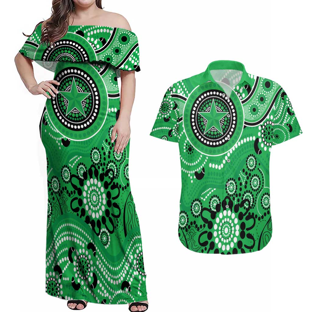 Stars Cricket Custom Couples Matching Off Shoulder Maxi Dress and Hawaiian Shirt Australian Aboriginal