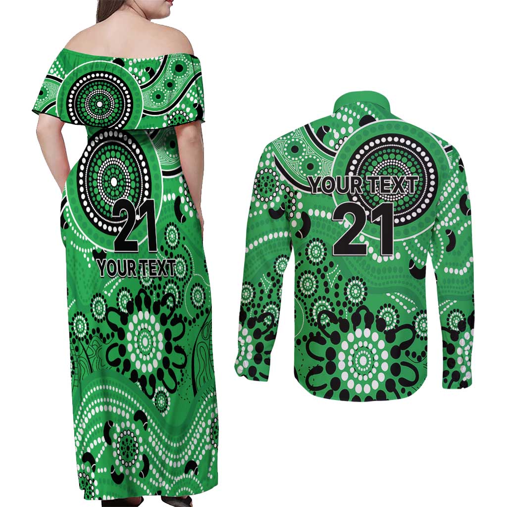 Stars Cricket Custom Couples Matching Off Shoulder Maxi Dress and Long Sleeve Button Shirt Australian Aboriginal