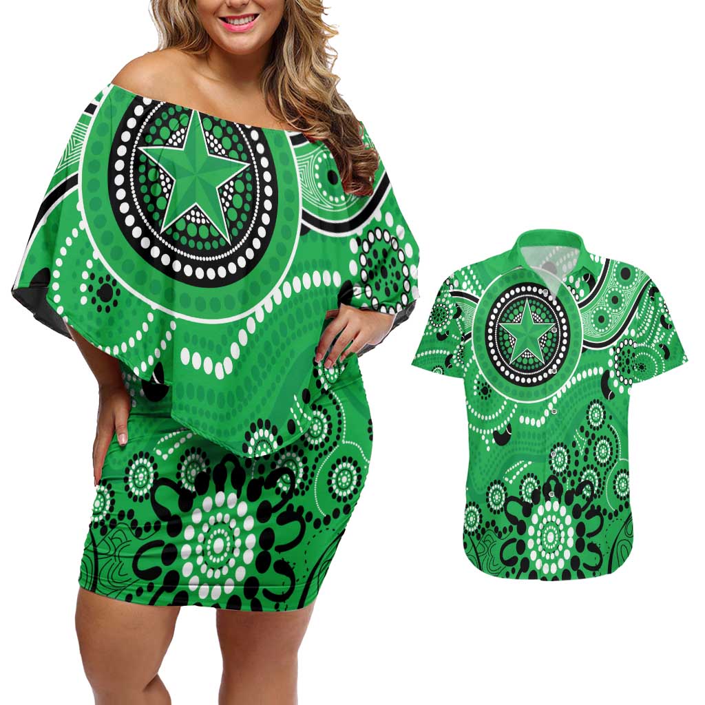 Stars Cricket Custom Couples Matching Off Shoulder Short Dress and Hawaiian Shirt Australian Aboriginal