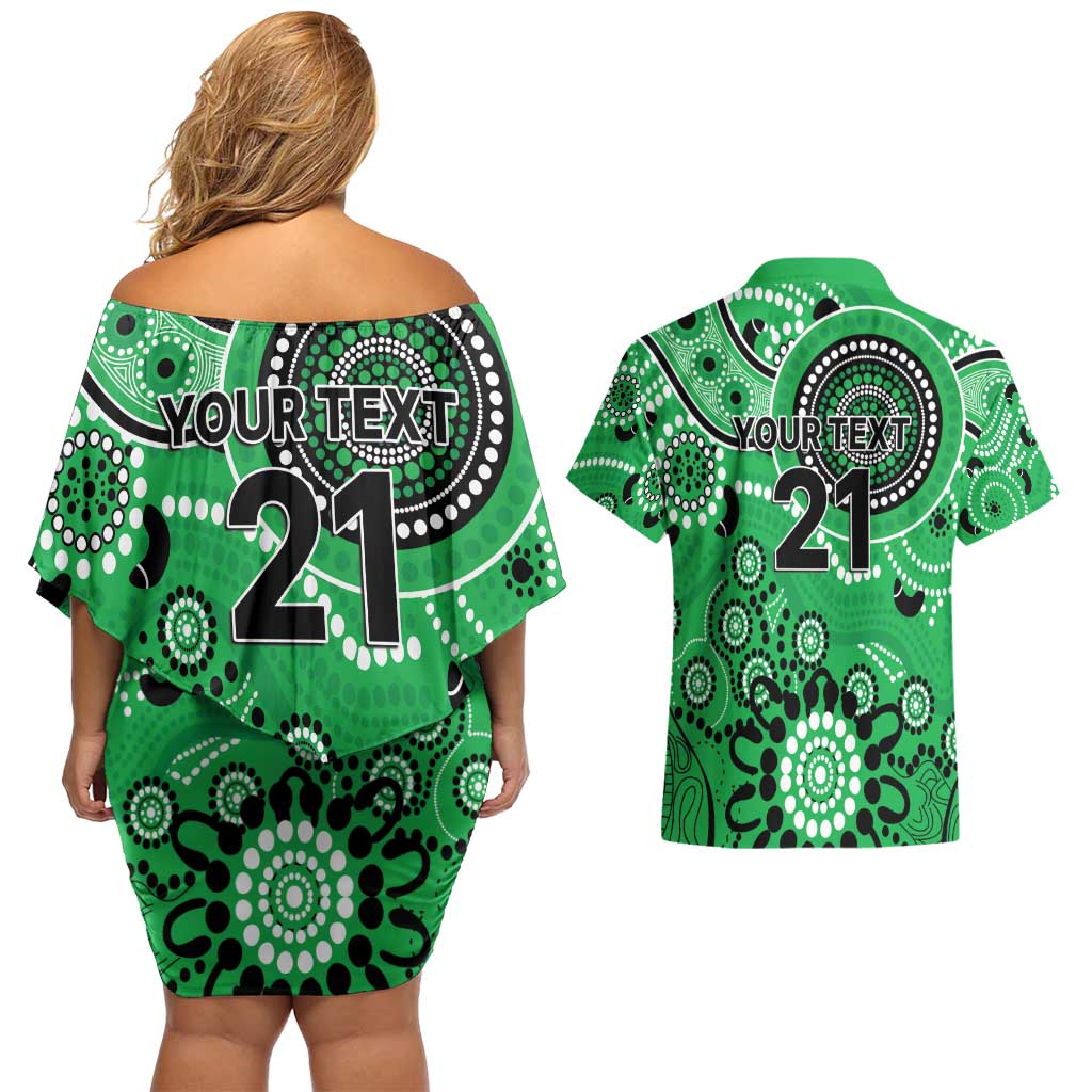 Stars Cricket Custom Couples Matching Off Shoulder Short Dress and Hawaiian Shirt Australian Aboriginal