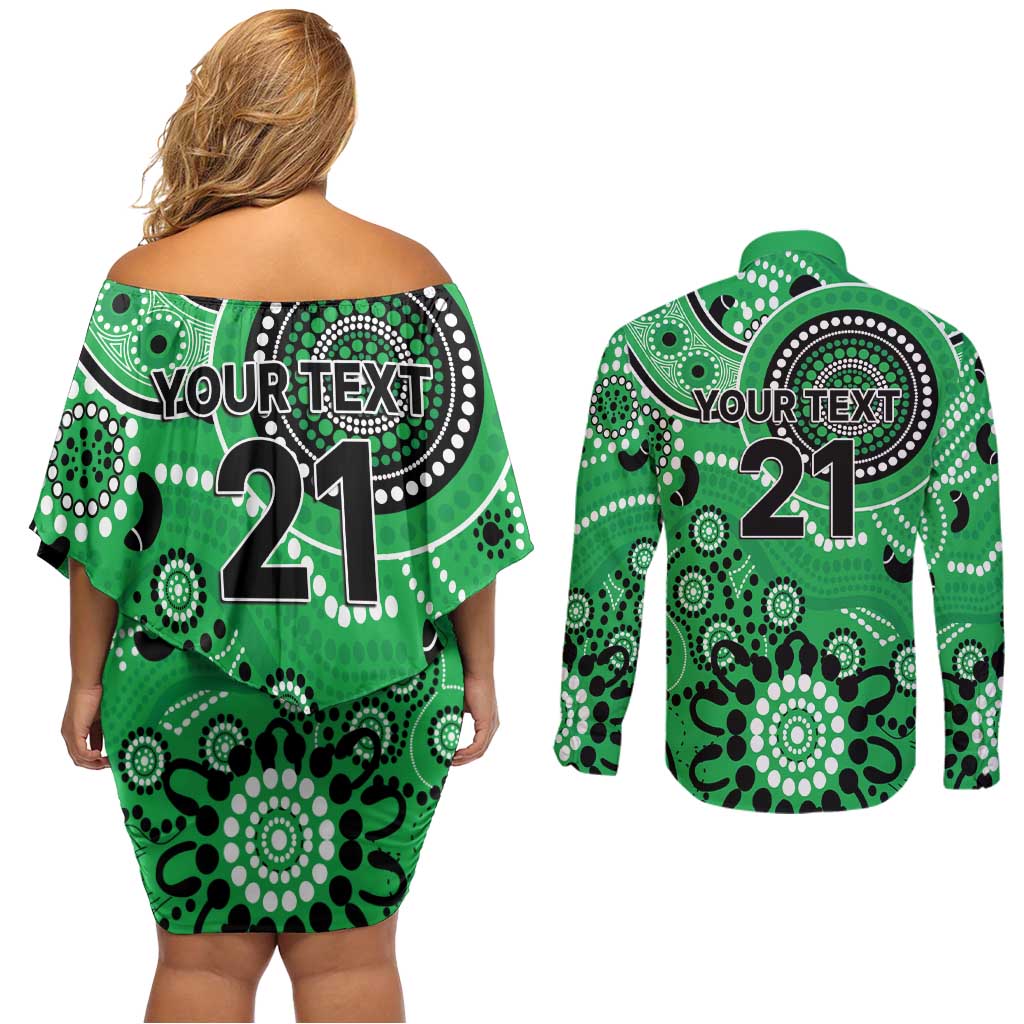 Stars Cricket Custom Couples Matching Off Shoulder Short Dress and Long Sleeve Button Shirt Australian Aboriginal