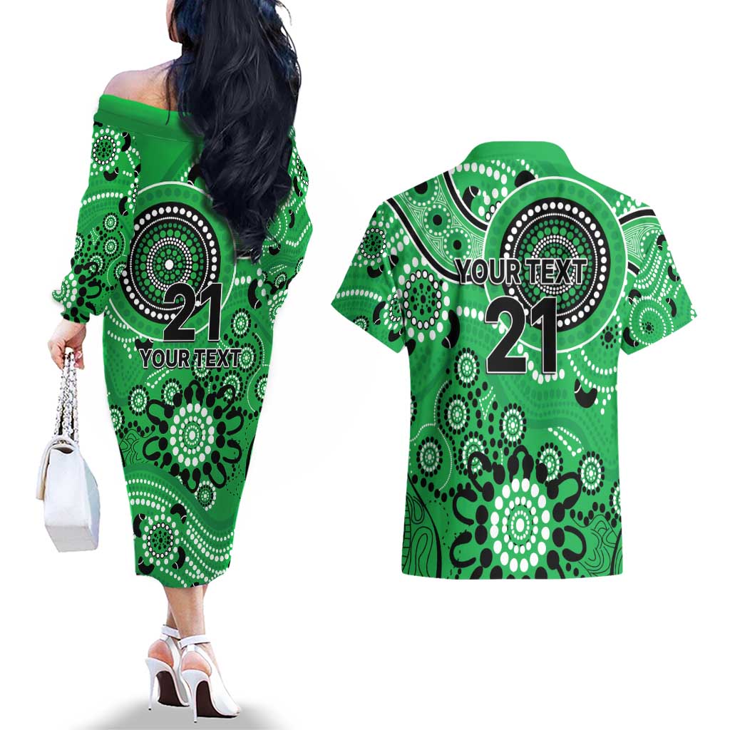 Stars Cricket Custom Couples Matching Off The Shoulder Long Sleeve Dress and Hawaiian Shirt Australian Aboriginal