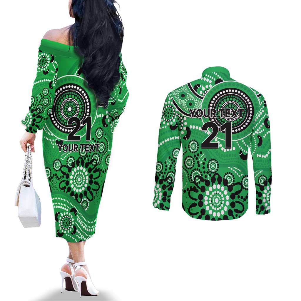 Stars Cricket Custom Couples Matching Off The Shoulder Long Sleeve Dress and Long Sleeve Button Shirt Australian Aboriginal