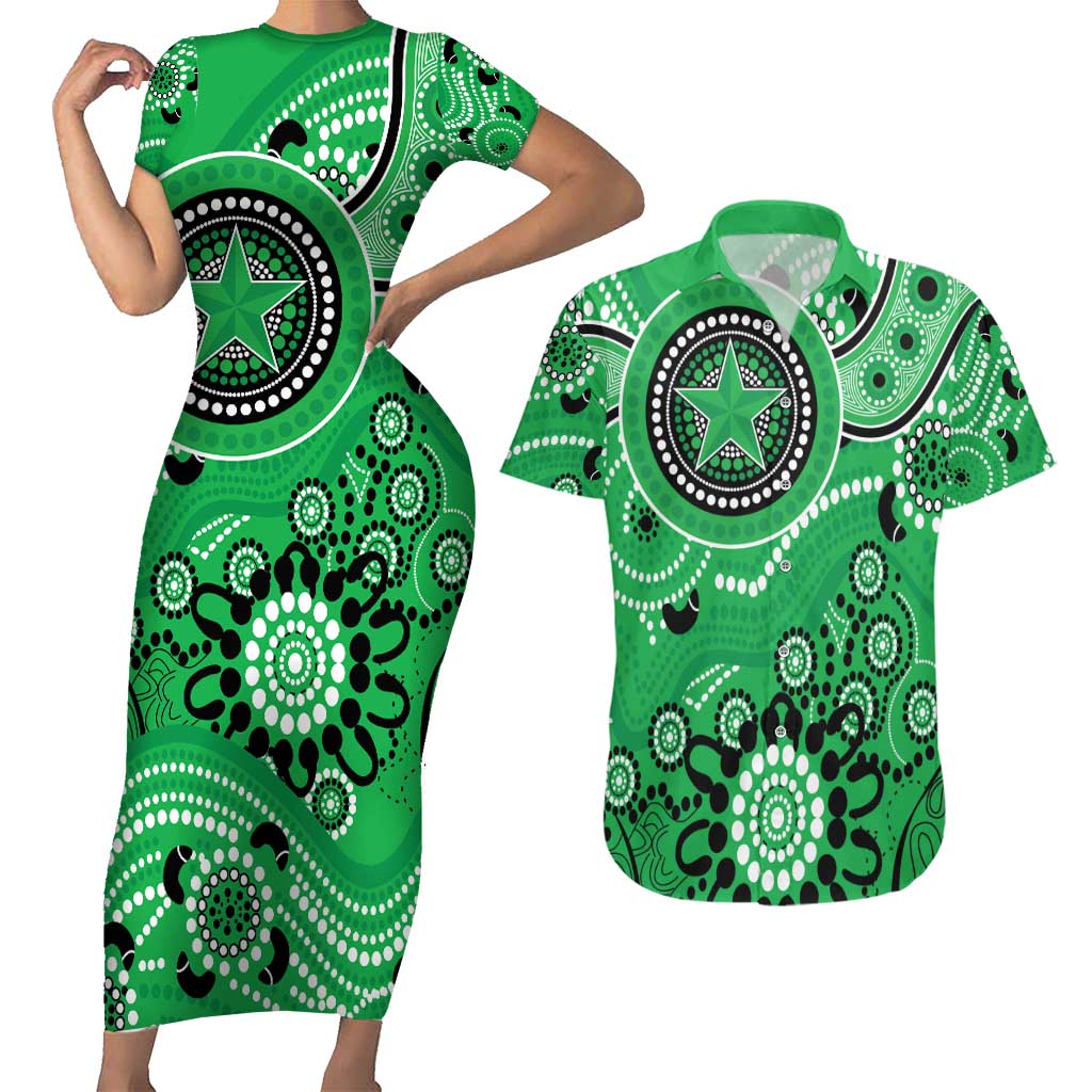 Stars Cricket Custom Couples Matching Short Sleeve Bodycon Dress and Hawaiian Shirt Australian Aboriginal