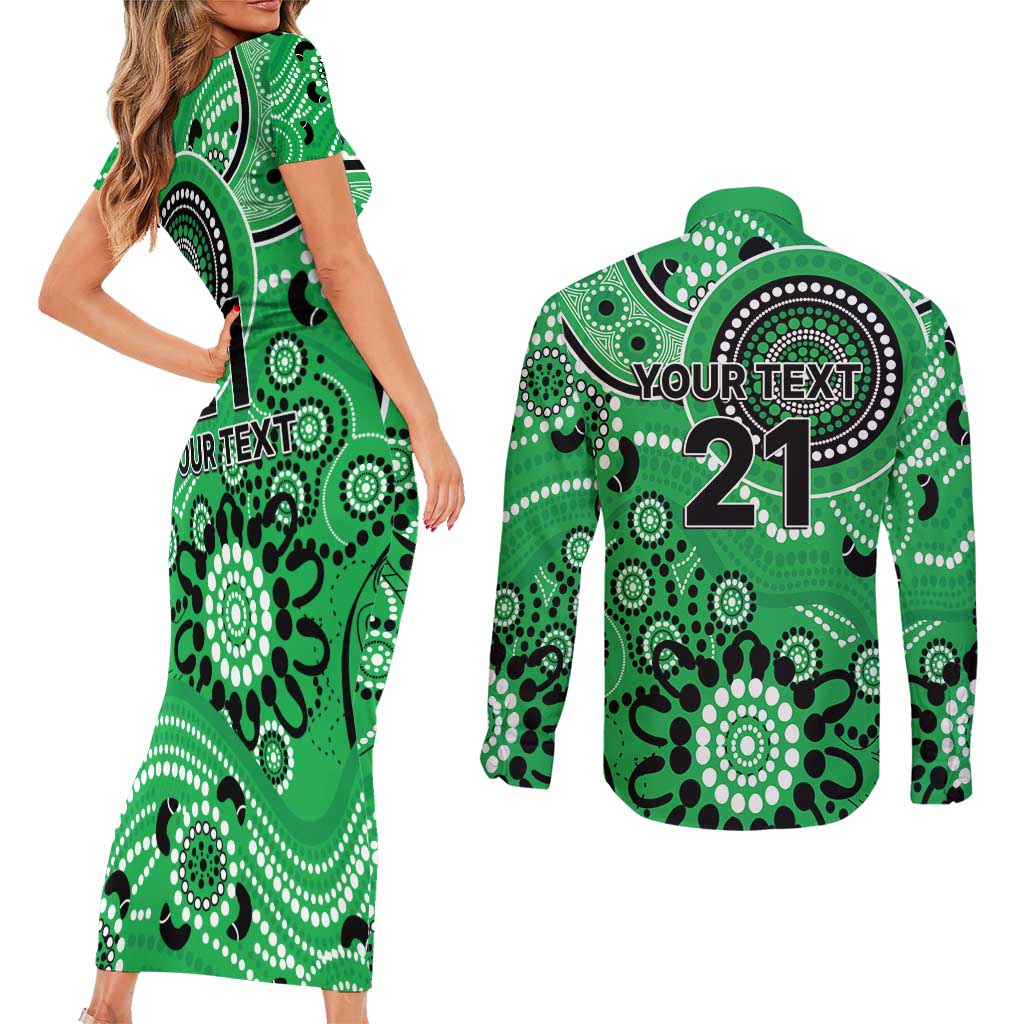 Stars Cricket Custom Couples Matching Short Sleeve Bodycon Dress and Long Sleeve Button Shirt Australian Aboriginal