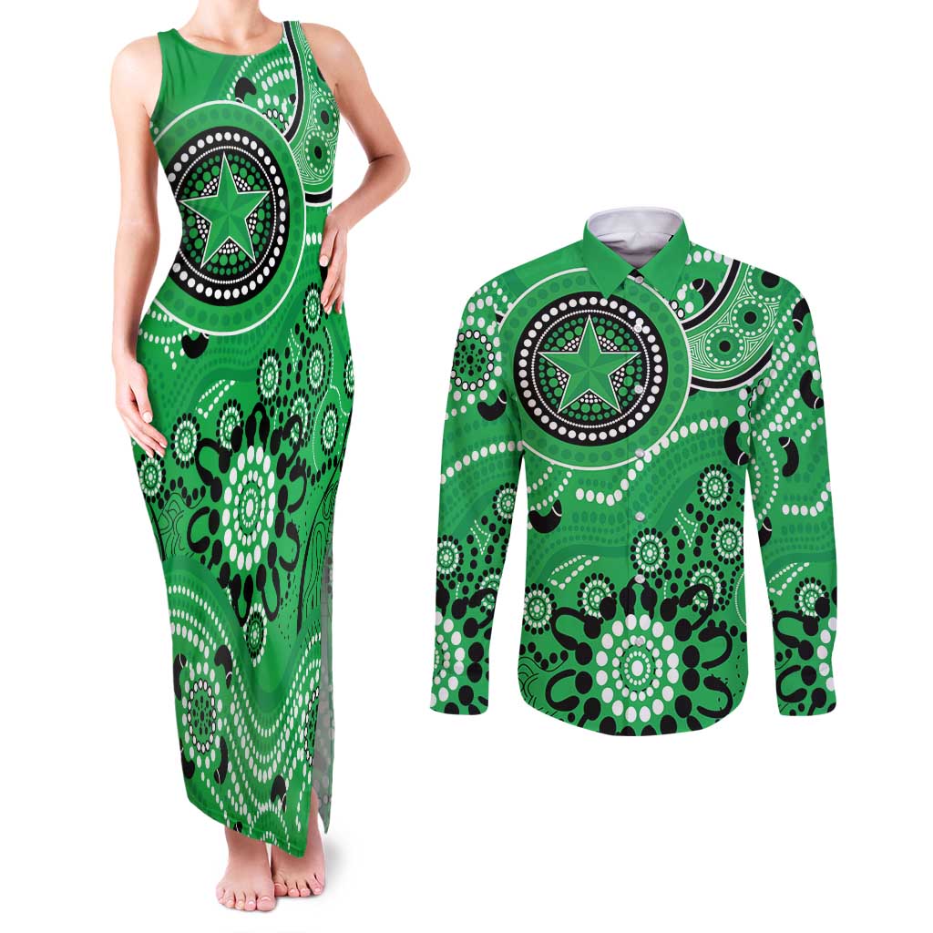 Stars Cricket Custom Couples Matching Tank Maxi Dress and Long Sleeve Button Shirt Australian Aboriginal