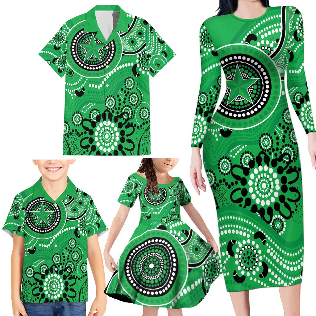 Stars Cricket Custom Family Matching Long Sleeve Bodycon Dress and Hawaiian Shirt Australian Aboriginal