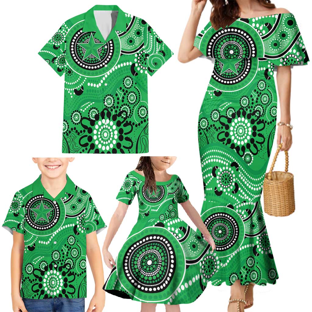 Stars Cricket Custom Family Matching Mermaid Dress and Hawaiian Shirt Australian Aboriginal