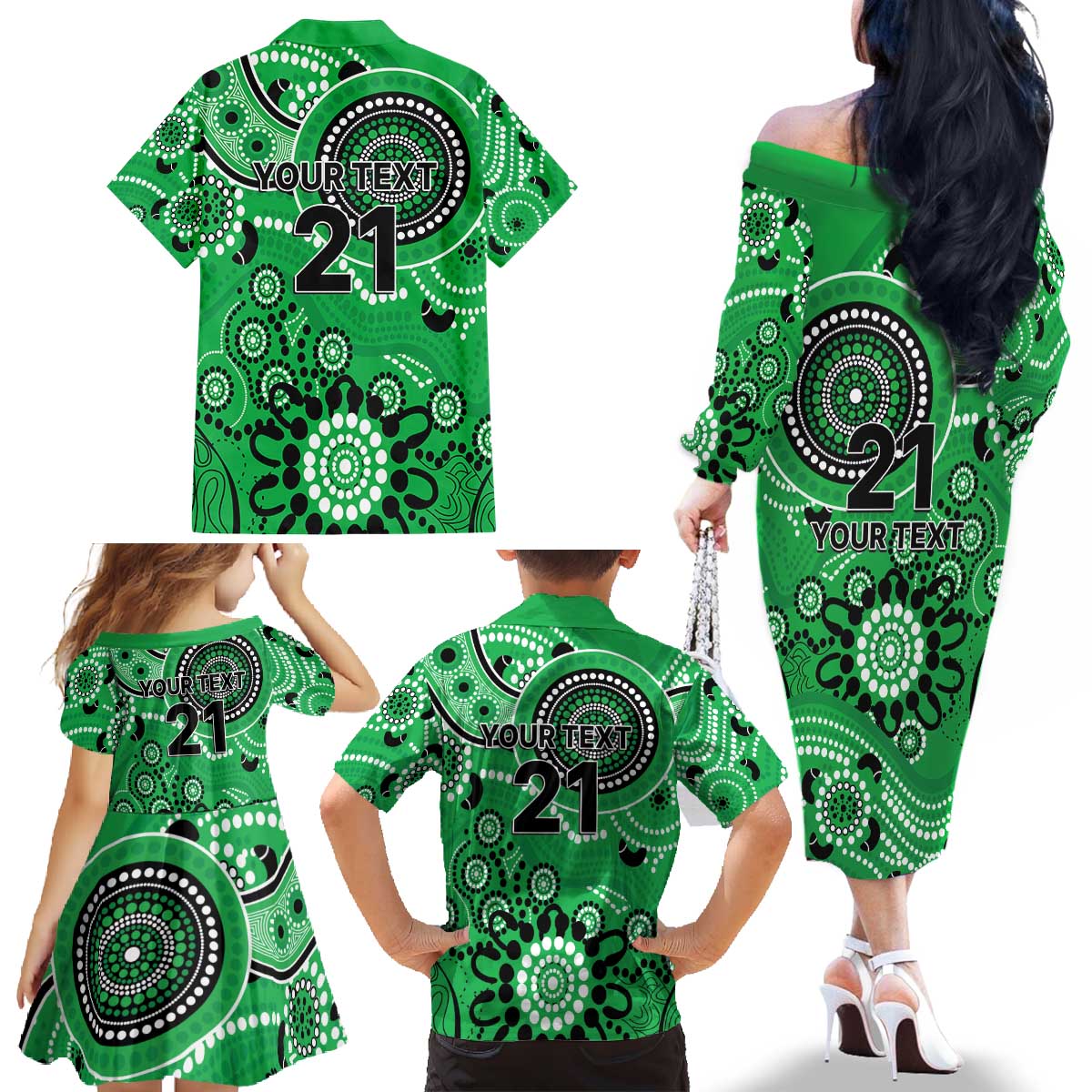 Stars Cricket Custom Family Matching Off The Shoulder Long Sleeve Dress and Hawaiian Shirt Australian Aboriginal