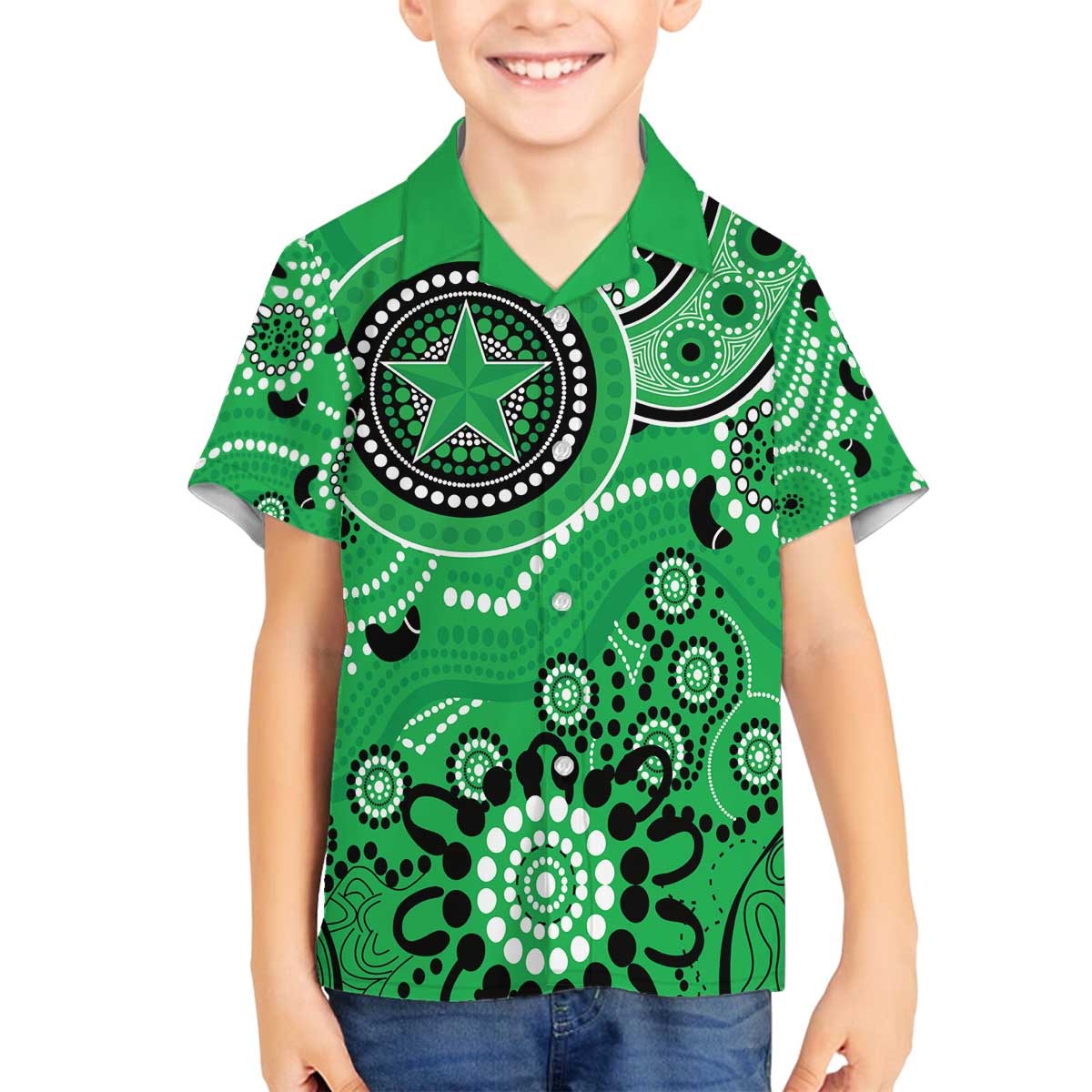 Stars Cricket Custom Family Matching Off The Shoulder Long Sleeve Dress and Hawaiian Shirt Australian Aboriginal