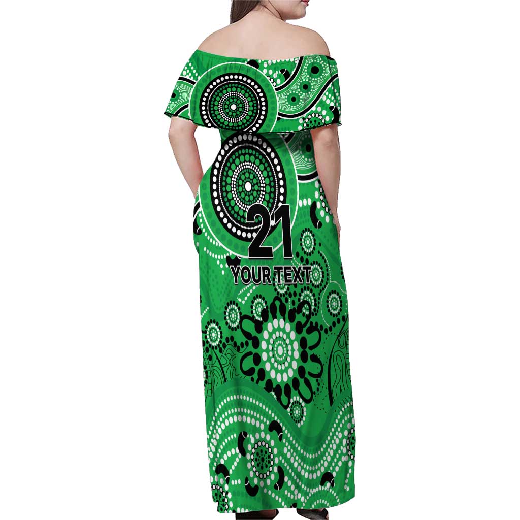 Stars Cricket Custom Family Matching Off Shoulder Maxi Dress and Hawaiian Shirt Australian Aboriginal