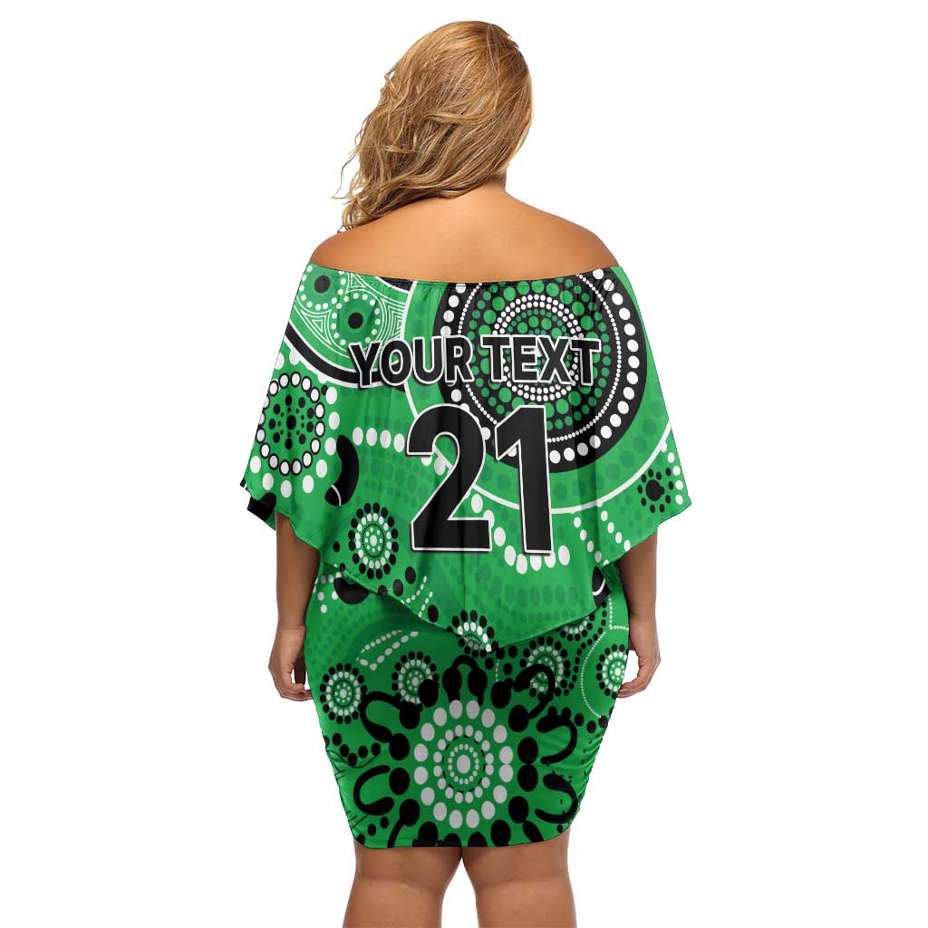 Stars Cricket Custom Family Matching Off Shoulder Short Dress and Hawaiian Shirt Australian Aboriginal