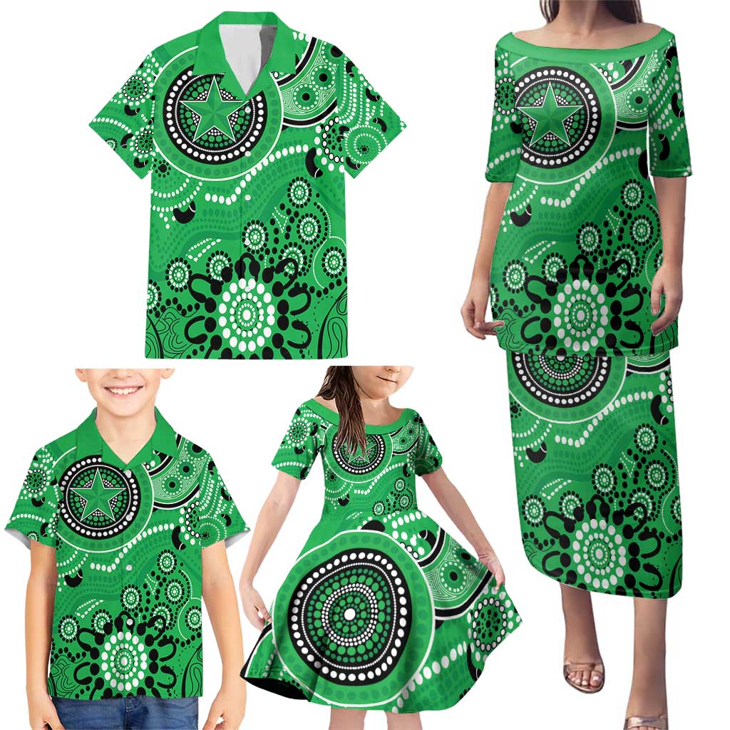 Stars Cricket Custom Family Matching Puletasi and Hawaiian Shirt Australian Aboriginal