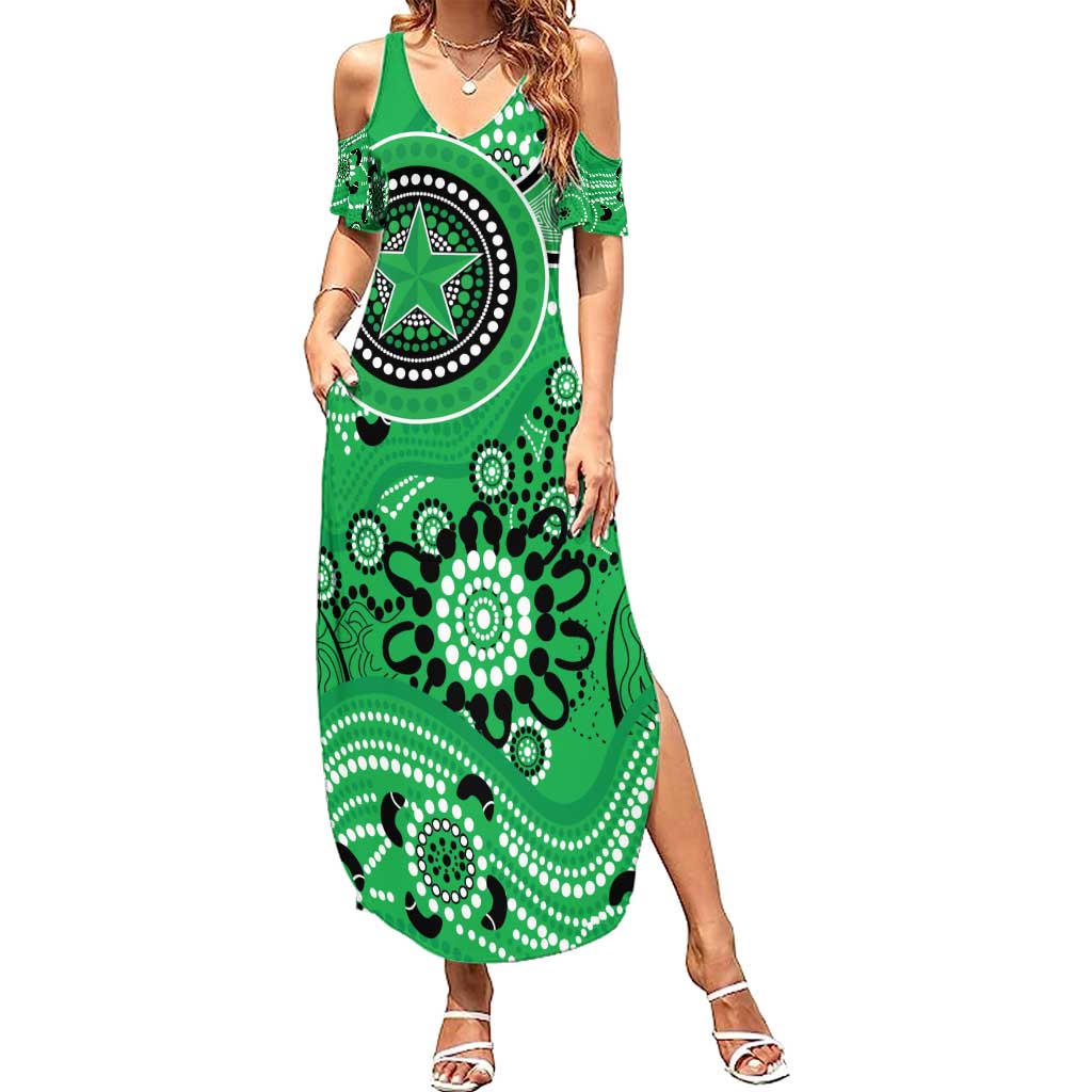 Stars Cricket Custom Family Matching Summer Maxi Dress and Hawaiian Shirt Australian Aboriginal