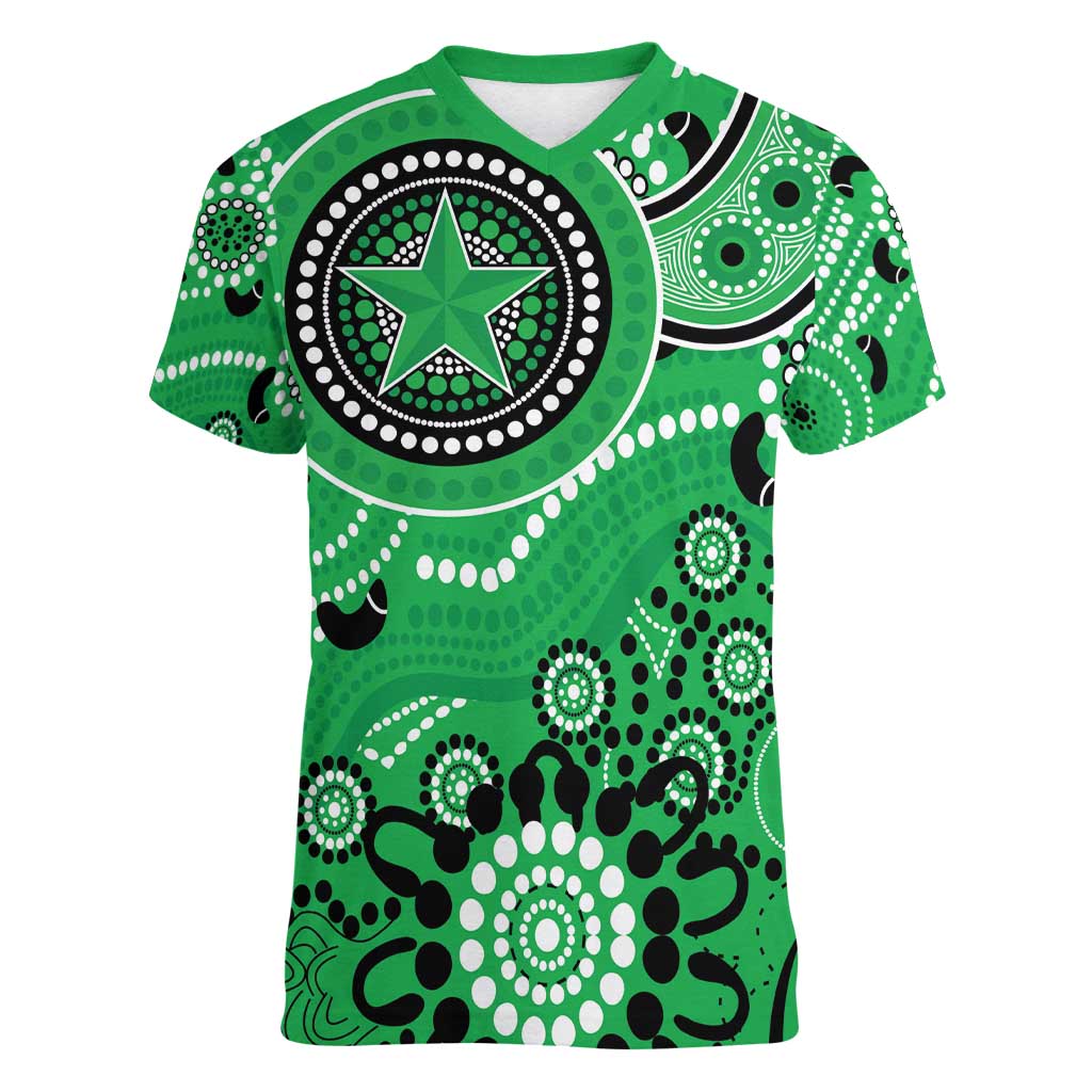 Stars Cricket Custom Women V-Neck T-Shirt Australian Aboriginal