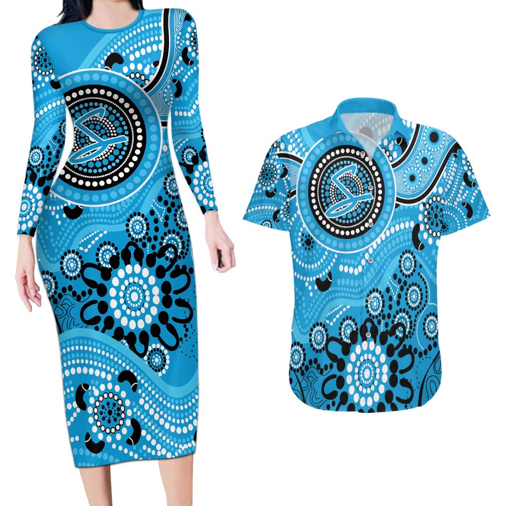 Strikers Cricket Custom Couples Matching Long Sleeve Bodycon Dress and Hawaiian Shirt Australian Aboriginal