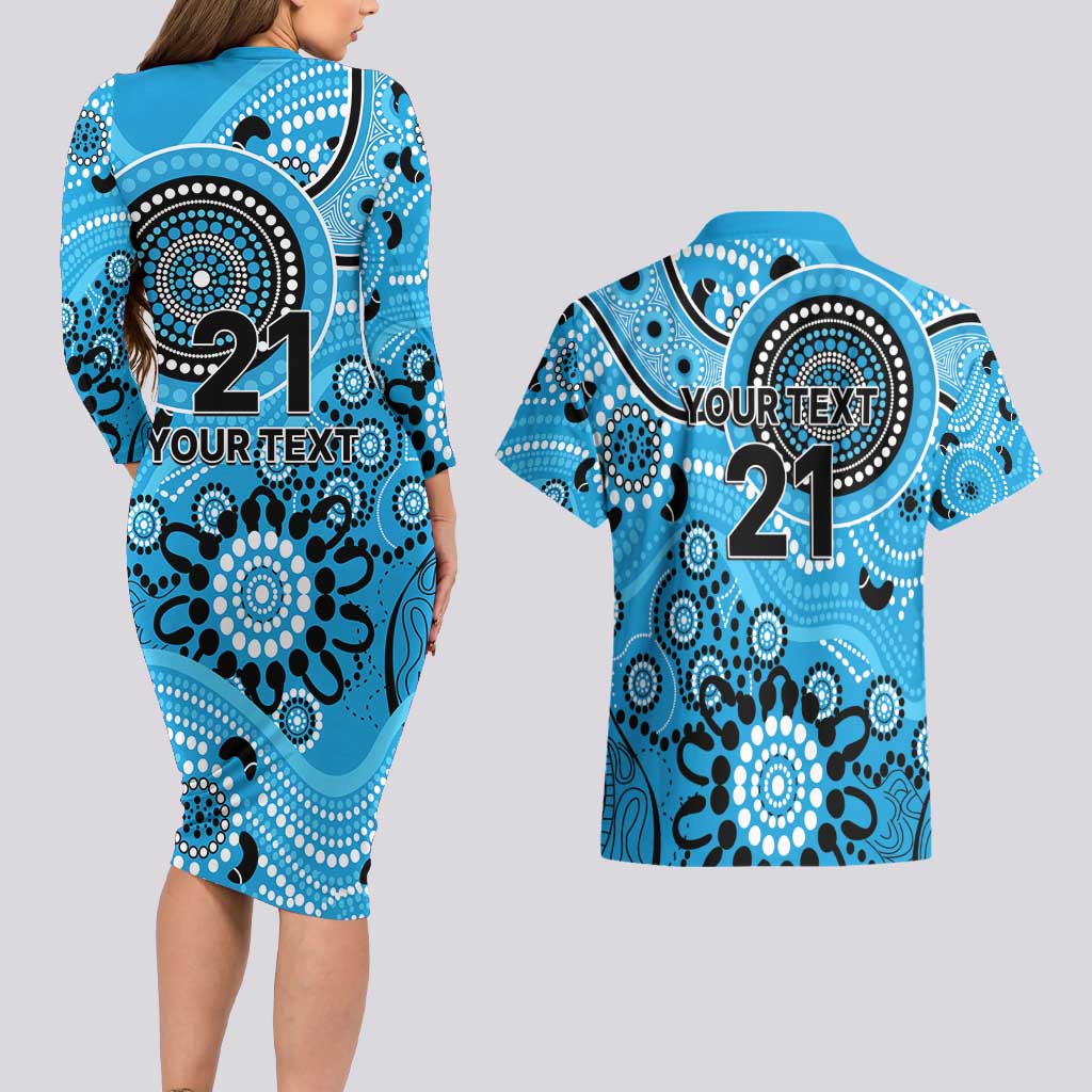 Strikers Cricket Custom Couples Matching Long Sleeve Bodycon Dress and Hawaiian Shirt Australian Aboriginal