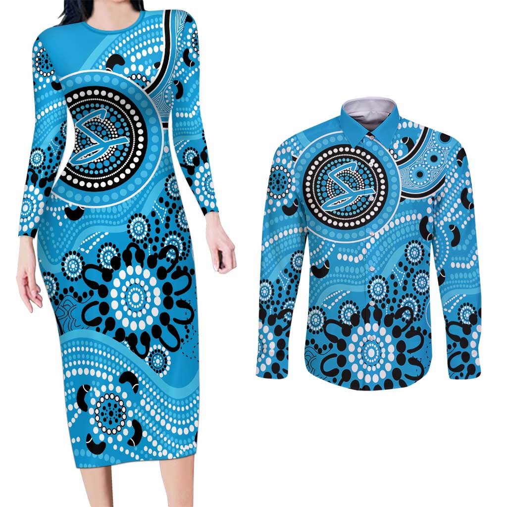 Strikers Cricket Custom Couples Matching Long Sleeve Bodycon Dress and Long Sleeve Button Shirt Australian Aboriginal