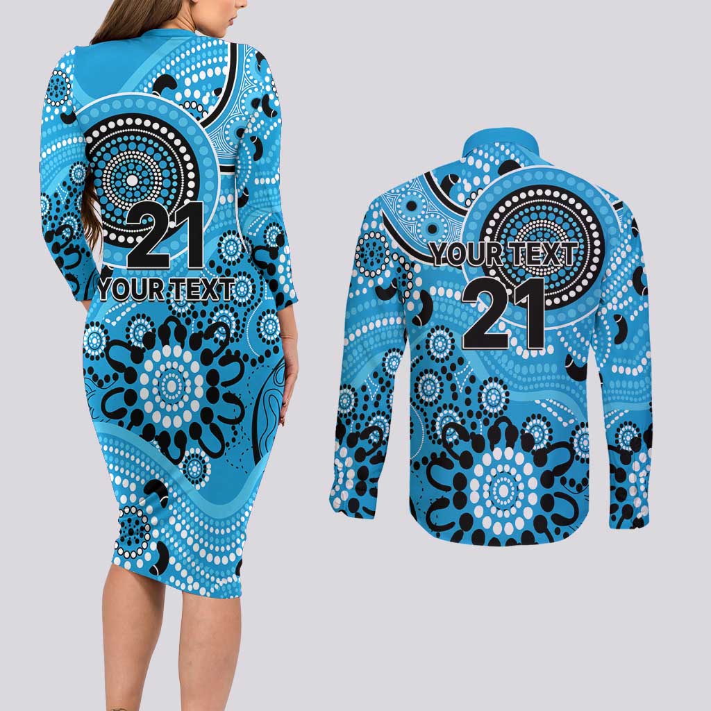 Strikers Cricket Custom Couples Matching Long Sleeve Bodycon Dress and Long Sleeve Button Shirt Australian Aboriginal