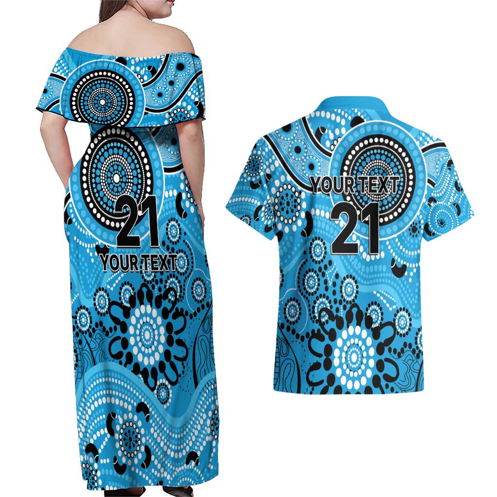 Strikers Cricket Custom Couples Matching Off Shoulder Maxi Dress and Hawaiian Shirt Australian Aboriginal