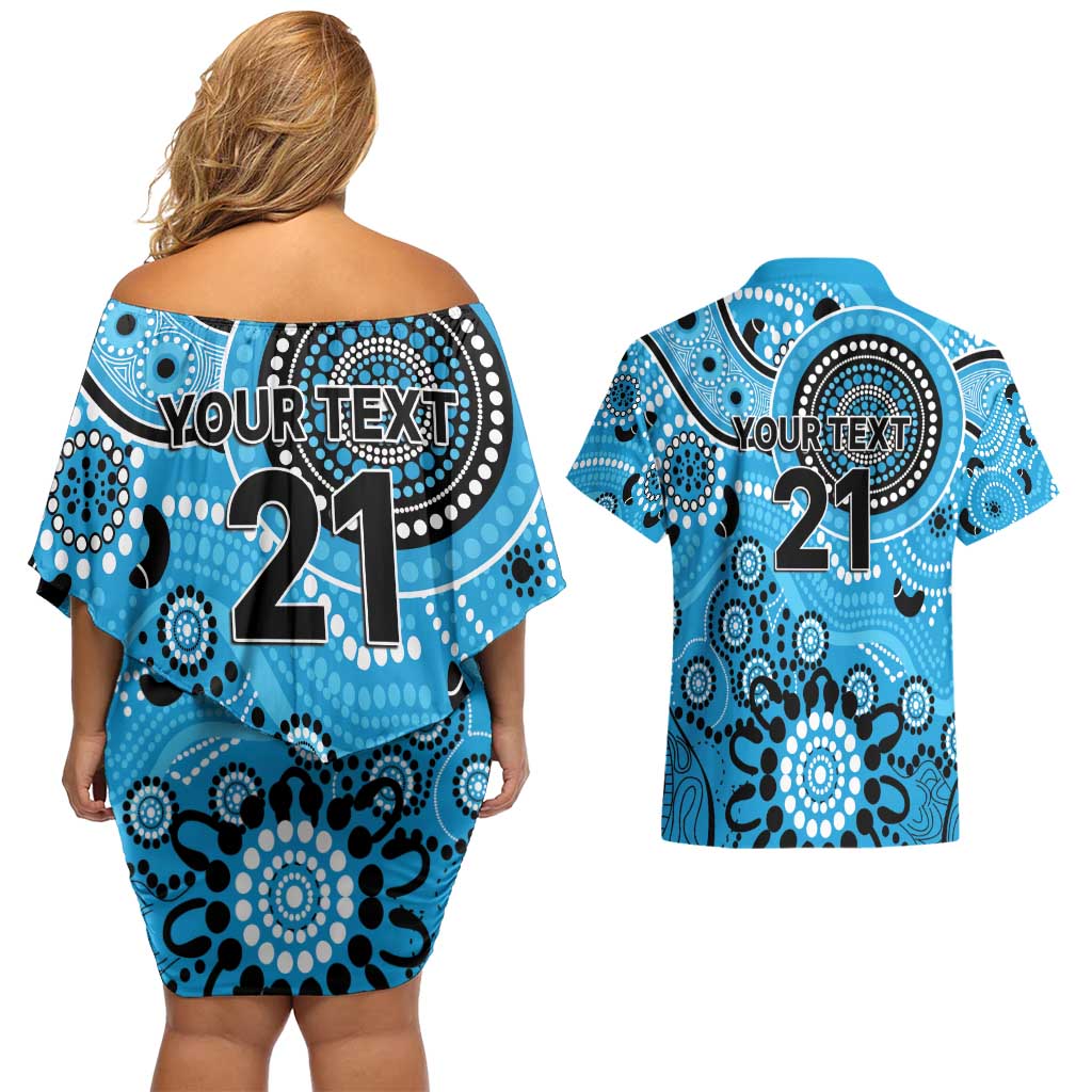 Strikers Cricket Custom Couples Matching Off Shoulder Short Dress and Hawaiian Shirt Australian Aboriginal