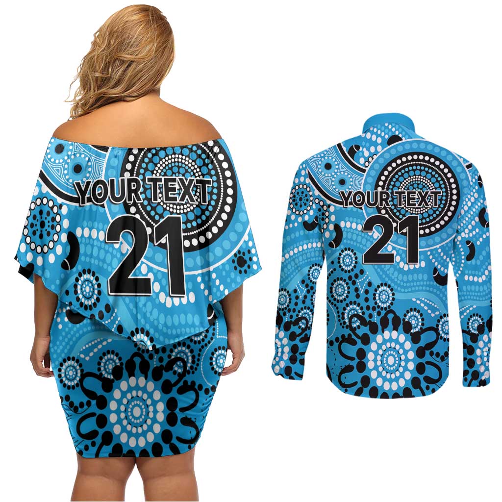 Strikers Cricket Custom Couples Matching Off Shoulder Short Dress and Long Sleeve Button Shirt Australian Aboriginal