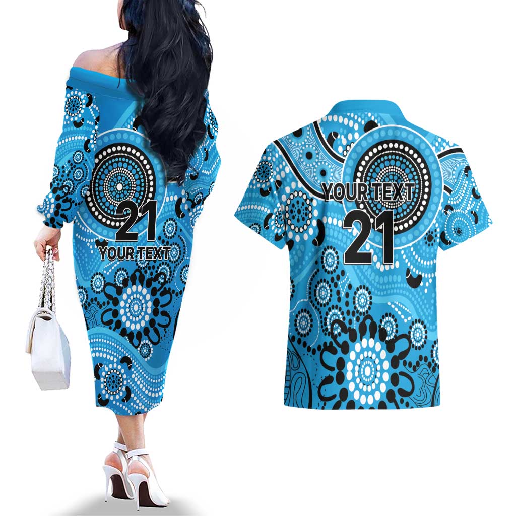 Strikers Cricket Custom Couples Matching Off The Shoulder Long Sleeve Dress and Hawaiian Shirt Australian Aboriginal