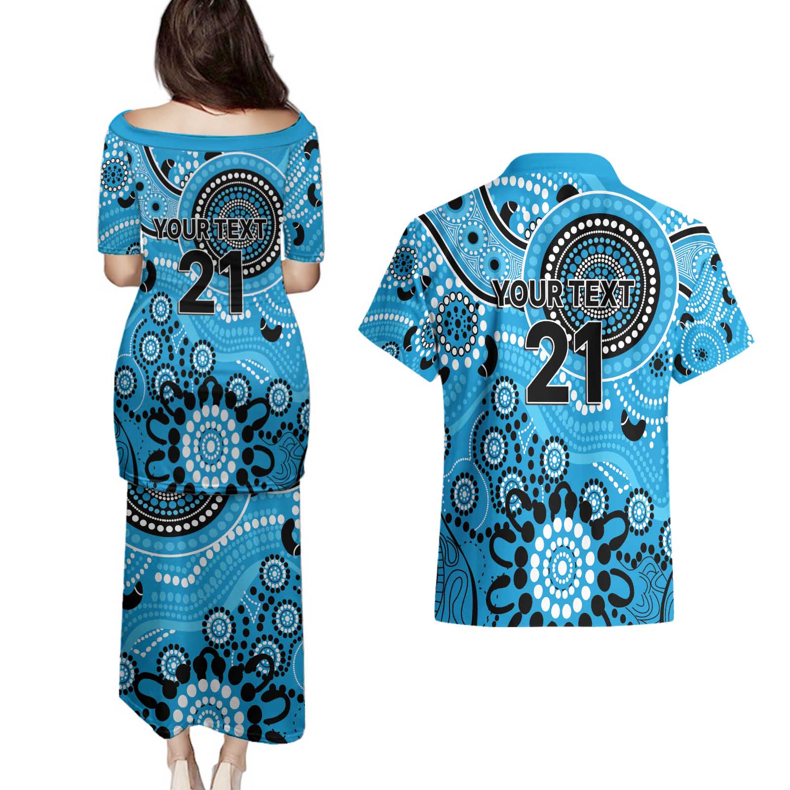 Strikers Cricket Custom Couples Matching Puletasi and Hawaiian Shirt Australian Aboriginal