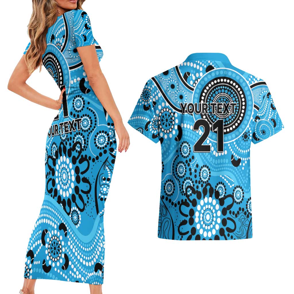 Strikers Cricket Custom Couples Matching Short Sleeve Bodycon Dress and Hawaiian Shirt Australian Aboriginal