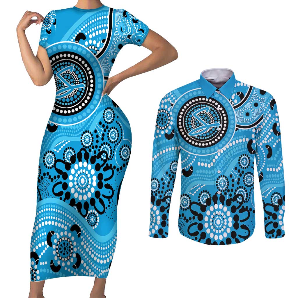 Strikers Cricket Custom Couples Matching Short Sleeve Bodycon Dress and Long Sleeve Button Shirt Australian Aboriginal