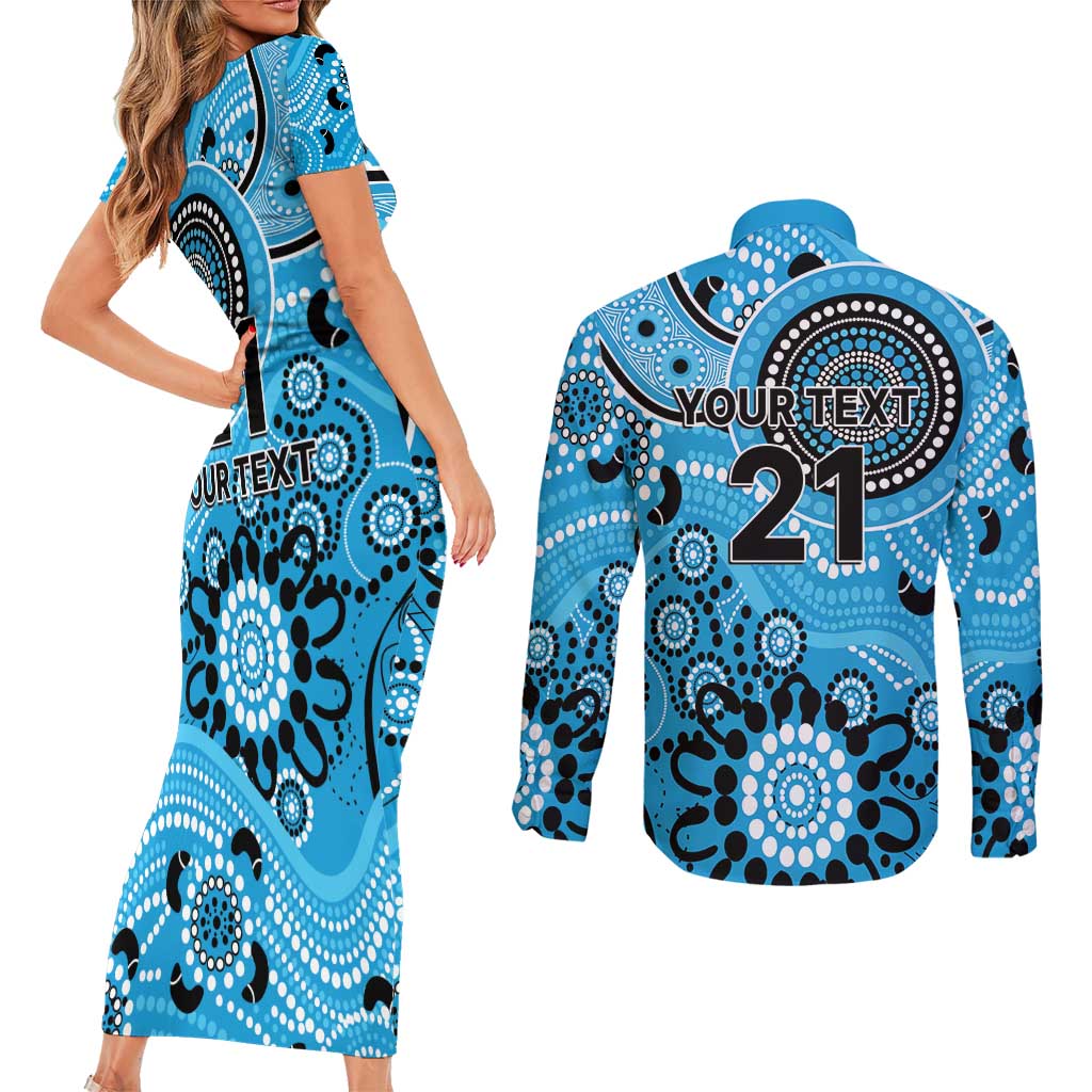 Strikers Cricket Custom Couples Matching Short Sleeve Bodycon Dress and Long Sleeve Button Shirt Australian Aboriginal