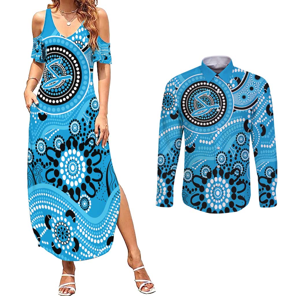 Strikers Cricket Custom Couples Matching Summer Maxi Dress and Long Sleeve Button Shirt Australian Aboriginal