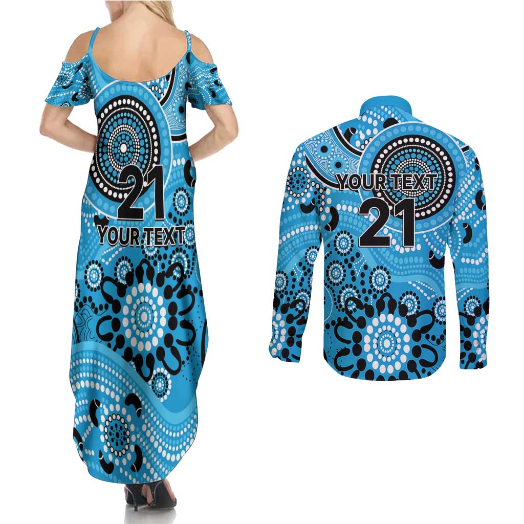 Strikers Cricket Custom Couples Matching Summer Maxi Dress and Long Sleeve Button Shirt Australian Aboriginal