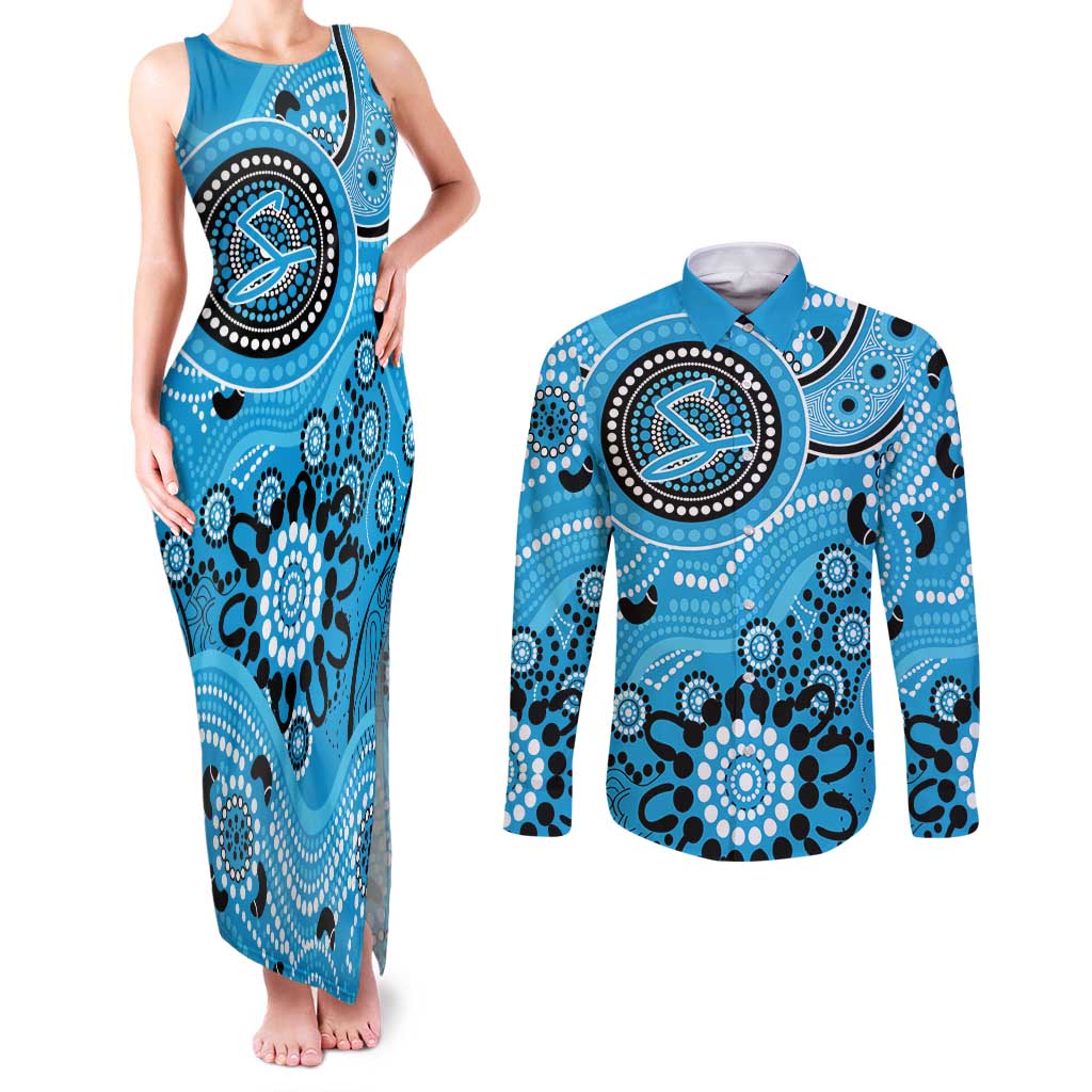 Strikers Cricket Custom Couples Matching Tank Maxi Dress and Long Sleeve Button Shirt Australian Aboriginal