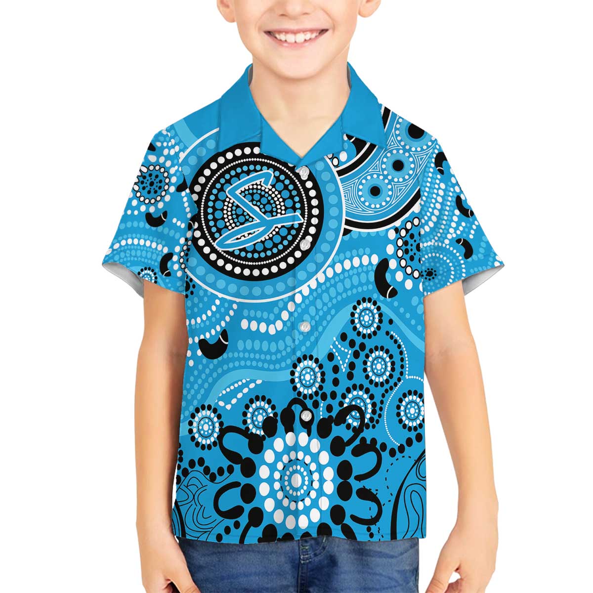 Strikers Cricket Custom Family Matching Off The Shoulder Long Sleeve Dress and Hawaiian Shirt Australian Aboriginal