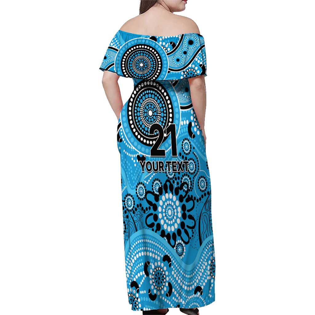 Strikers Cricket Custom Family Matching Off Shoulder Maxi Dress and Hawaiian Shirt Australian Aboriginal