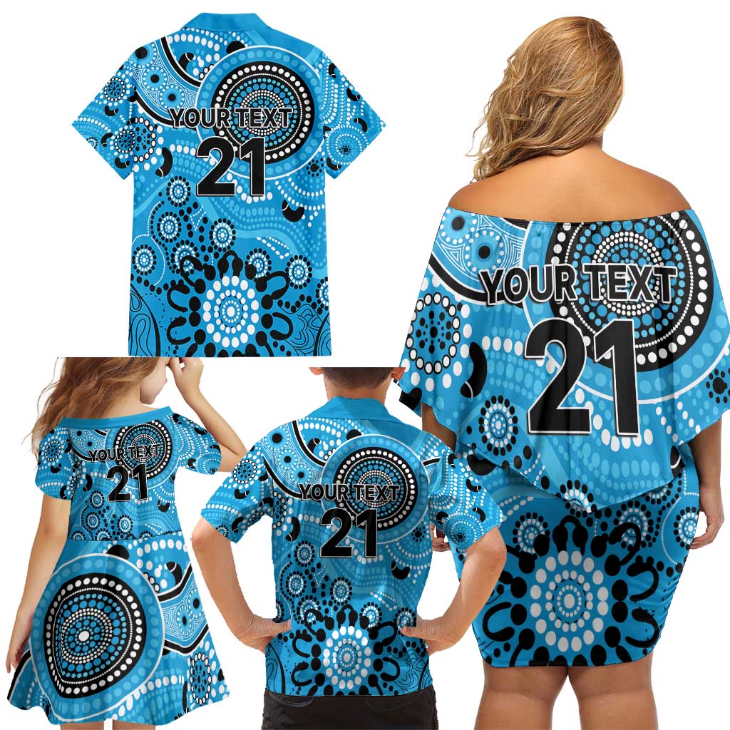 Strikers Cricket Custom Family Matching Off Shoulder Short Dress and Hawaiian Shirt Australian Aboriginal