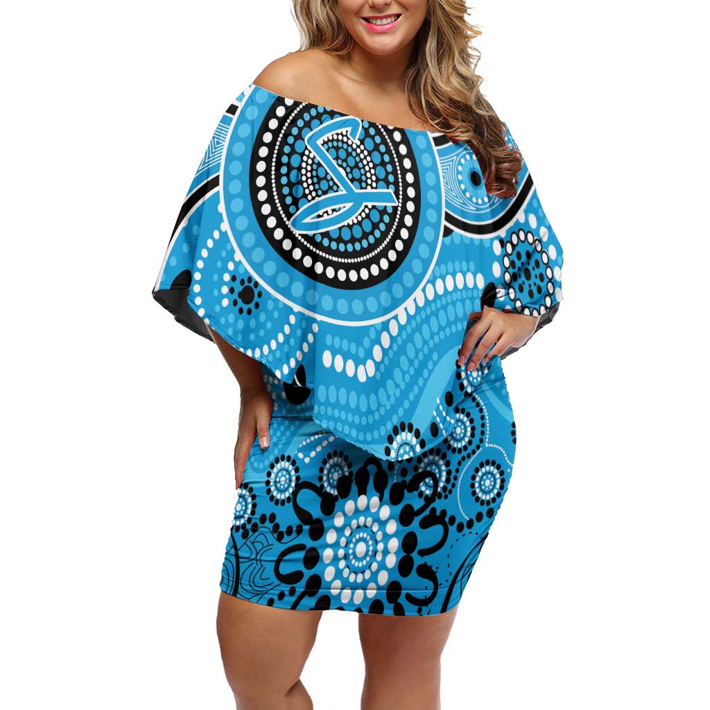 Strikers Cricket Custom Family Matching Off Shoulder Short Dress and Hawaiian Shirt Australian Aboriginal