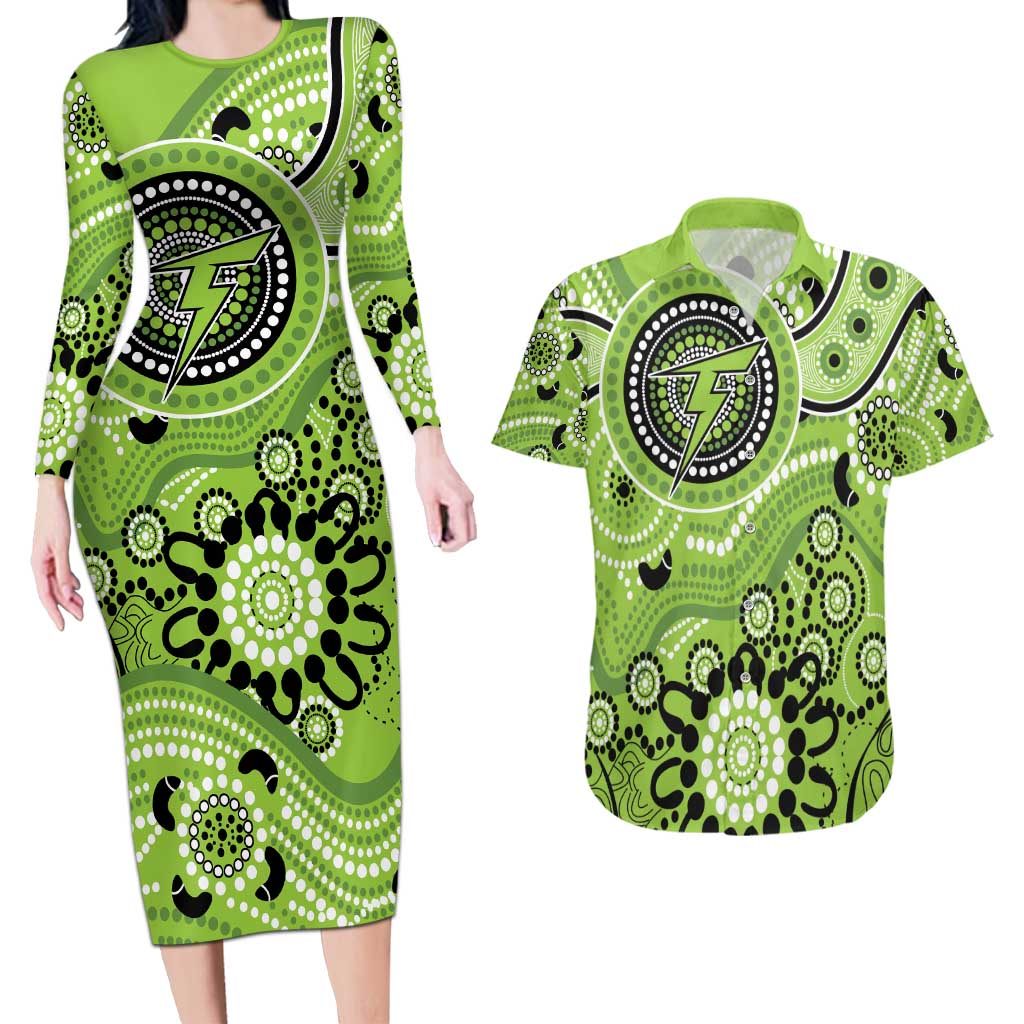 Thunder Cricket Custom Couples Matching Long Sleeve Bodycon Dress and Hawaiian Shirt Australian Aboriginal