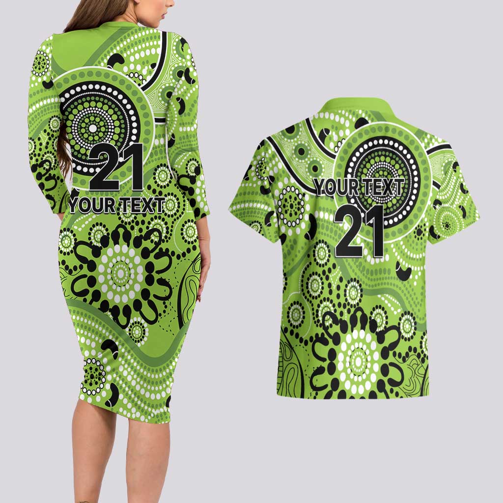 Thunder Cricket Custom Couples Matching Long Sleeve Bodycon Dress and Hawaiian Shirt Australian Aboriginal