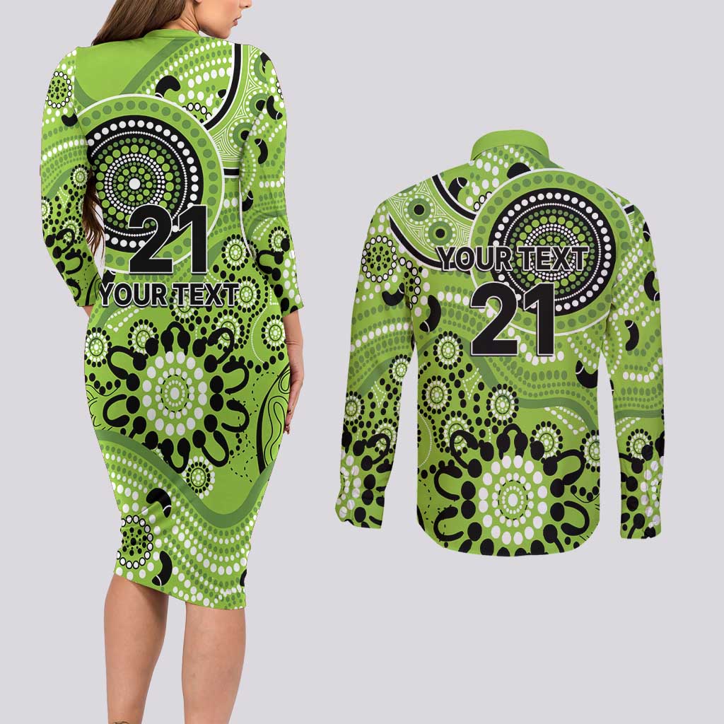 Thunder Cricket Custom Couples Matching Long Sleeve Bodycon Dress and Long Sleeve Button Shirt Australian Aboriginal