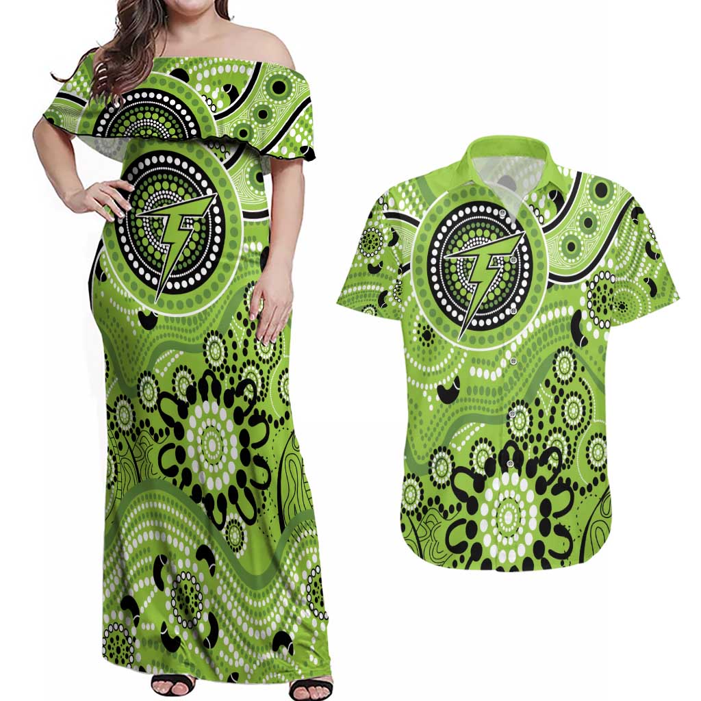 Thunder Cricket Custom Couples Matching Off Shoulder Maxi Dress and Hawaiian Shirt Australian Aboriginal