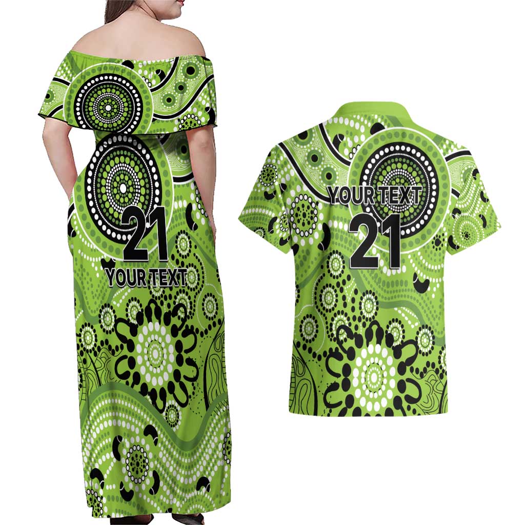 Thunder Cricket Custom Couples Matching Off Shoulder Maxi Dress and Hawaiian Shirt Australian Aboriginal